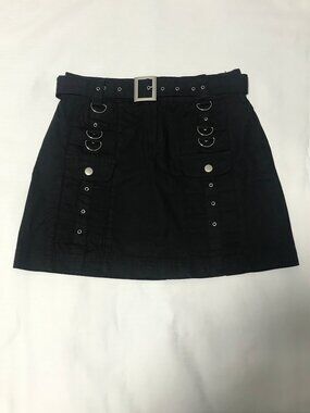 Y2K Black Goth Punk Emo Skirt with D-Ring & Grommet Accents SMALL